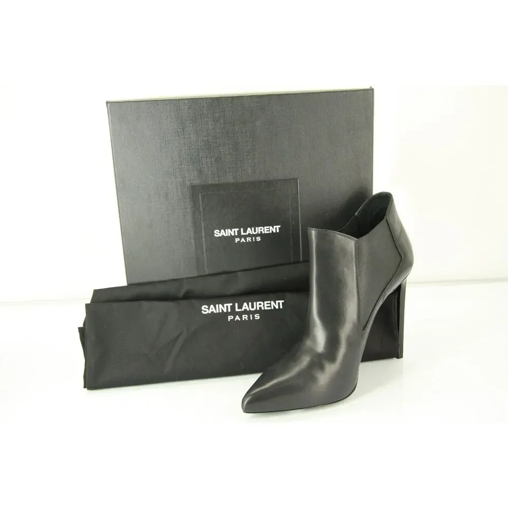 Saint Laurent Black Leather Paris Pointed Toe Ankle Boots Size 39.5 NIB YSL Yves